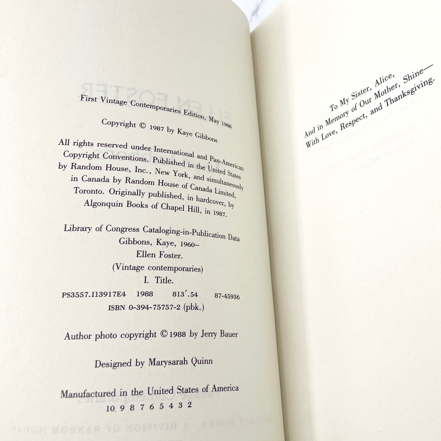 Ellen Foster by Kaye Gibbons [FIRST PAPERBACK EDITION] 1988 • Vintage Contemporaries