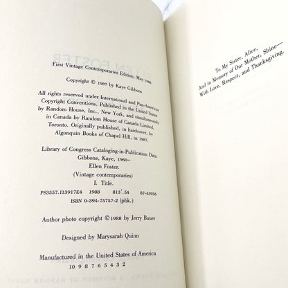 Ellen Foster by Kaye Gibbons [FIRST PAPERBACK EDITION] 1988 • Vintage Contemporaries