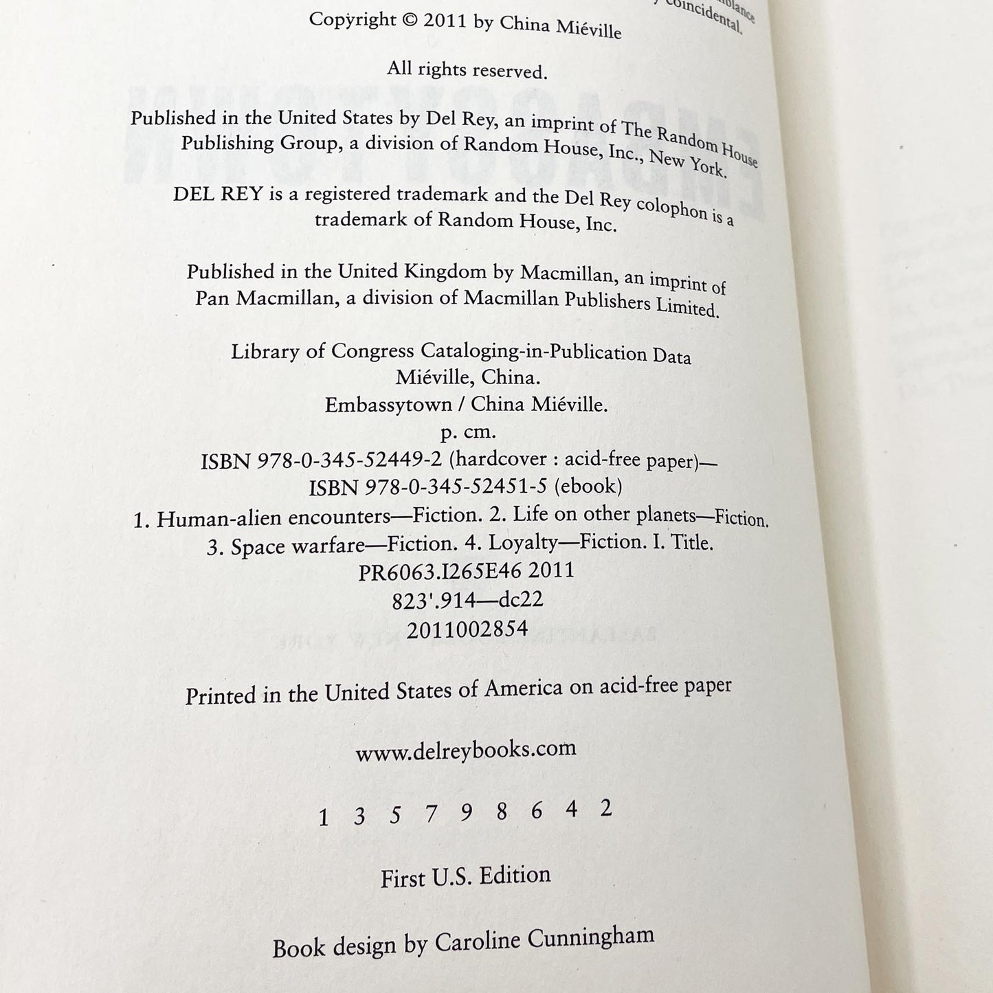 Embassytown by China Miéville [U.S. FIRST EDITION • FIRST PRINTING] 2011 • Ballantine