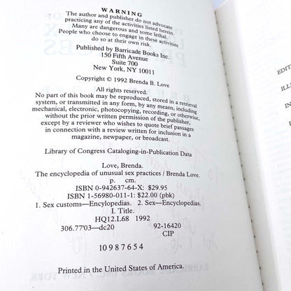 The Encyclopedia of Unusual Sex Practices by Brenda Love SIGNED! [FIRST EDITION PAPERBACK] 1992 • Barricade Books
