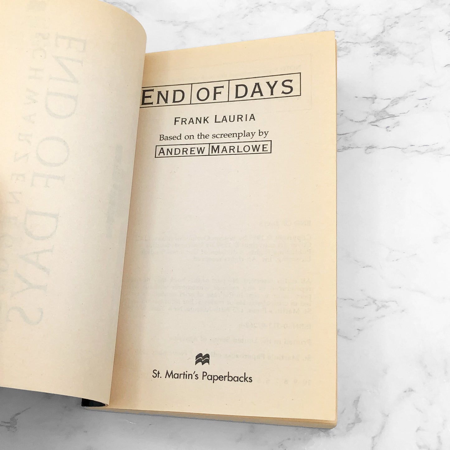 End of Days: A Novelization by Frank Lauria [MOVIE TIE-IN PAPERBACK] 1999 • St. Martin's