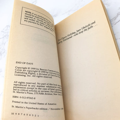 End of Days: A Novelization by Frank Lauria [MOVIE TIE-IN PAPERBACK] 1999 • St. Martin's