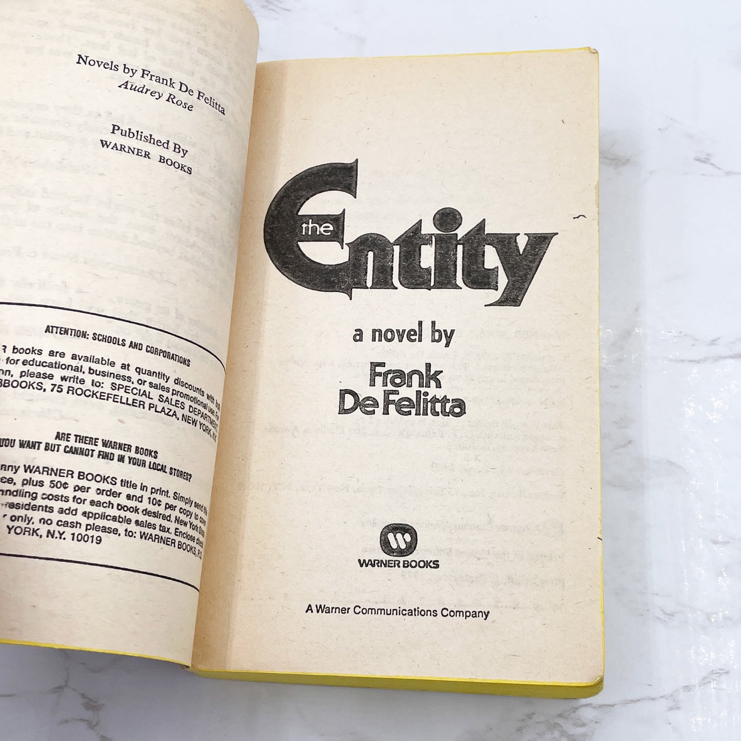 The Entity by Frank De Felitta [FIRST PAPERBACK PRINTING] 1979 • Warner Books