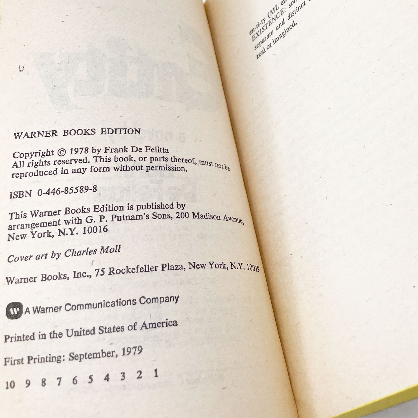 The Entity by Frank De Felitta [FIRST PAPERBACK PRINTING] 1979 • Warner Books