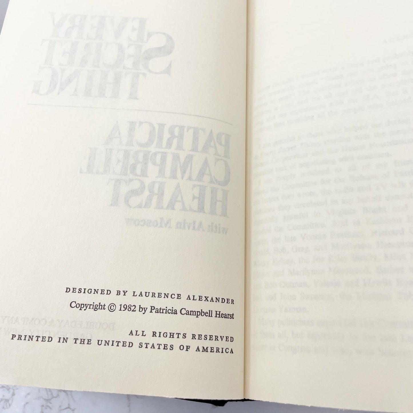 Every Secret Thing by Patricia "Patty" Hearst w. Alvin Moscow [1982 HARDCOVER] BCE • Doubleday