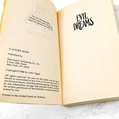 Evil Dreams by John Tigges [FIRST EDITION PAPERBACK] 1986 • Leisure Horror