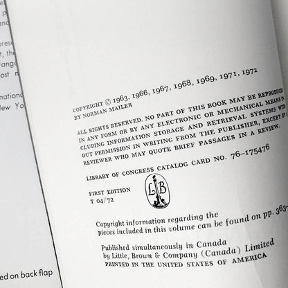 Existential Errands by Norman Mailer [FIRST EDITION • FIRST PRINTING] 1972 • Little Brown