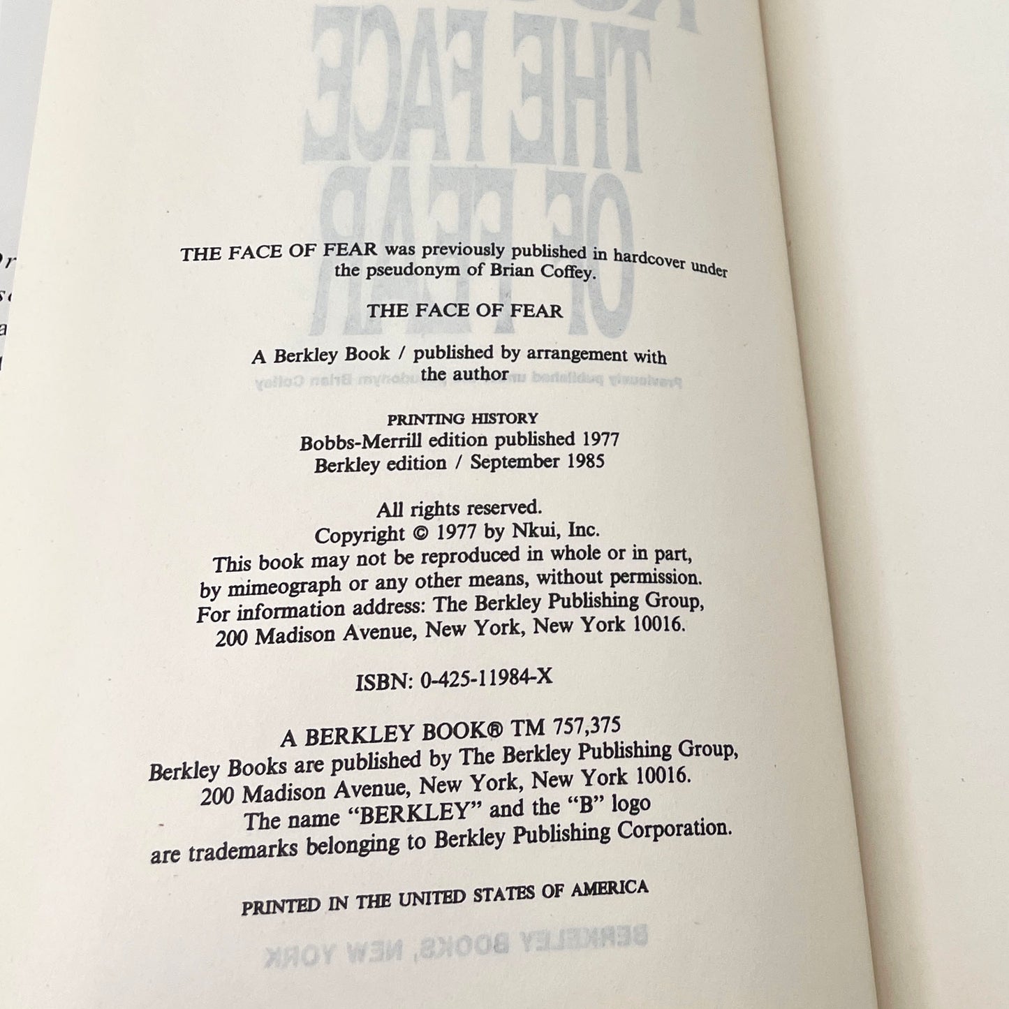 The Face of Fear by Dean Koontz [1985 HARDCOVER] BCE • Berkley