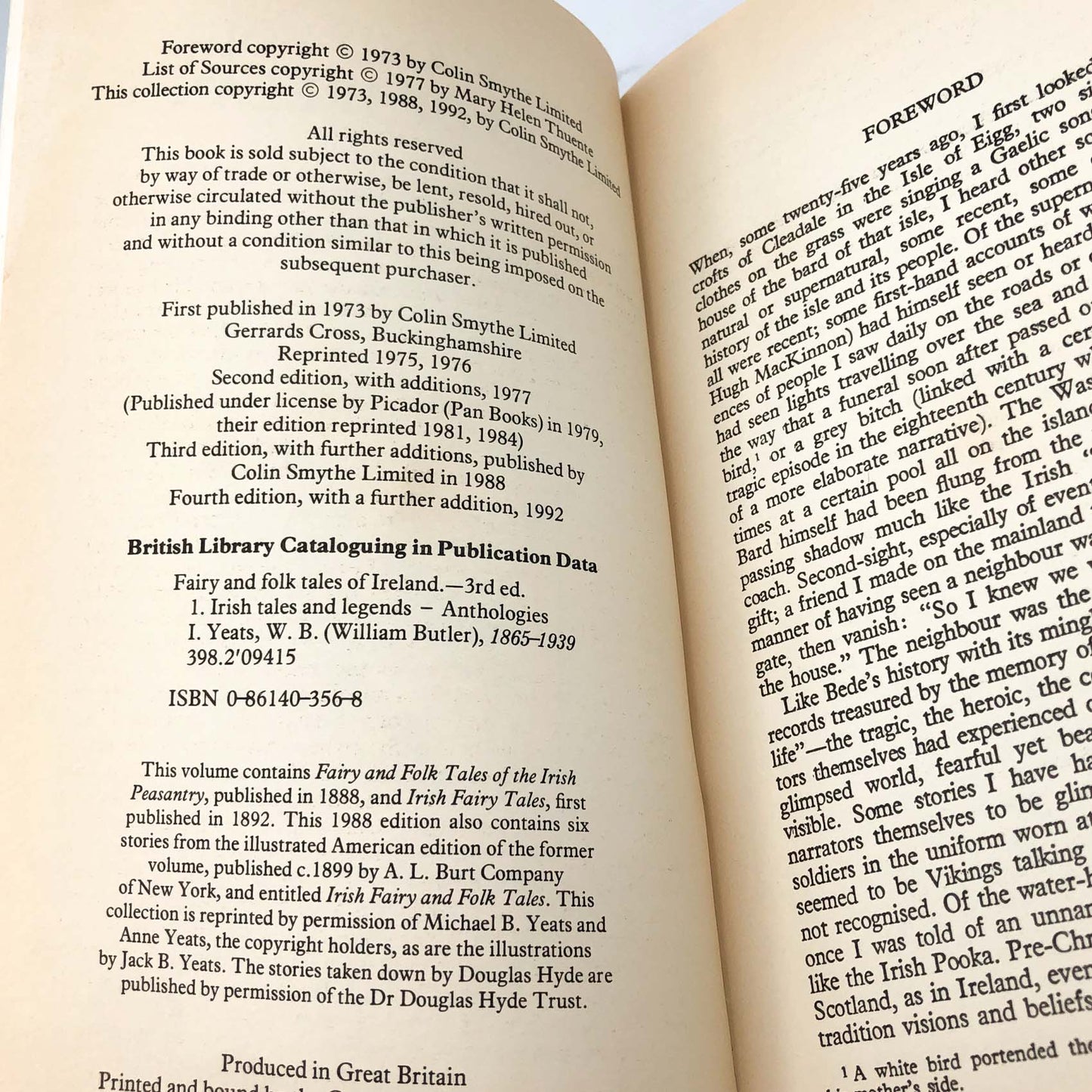 Fairy & Folk Tales of Ireland edited by W.B. Yeats [U.K. TRADE PAPERBACK] 1992 • Colin Smythe