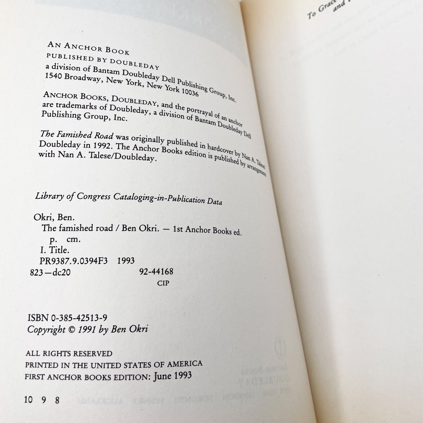 The Famished Road by Ben Okri [FIRST U.S. PAPERBACK EDITION] 1993 • Anchor Books