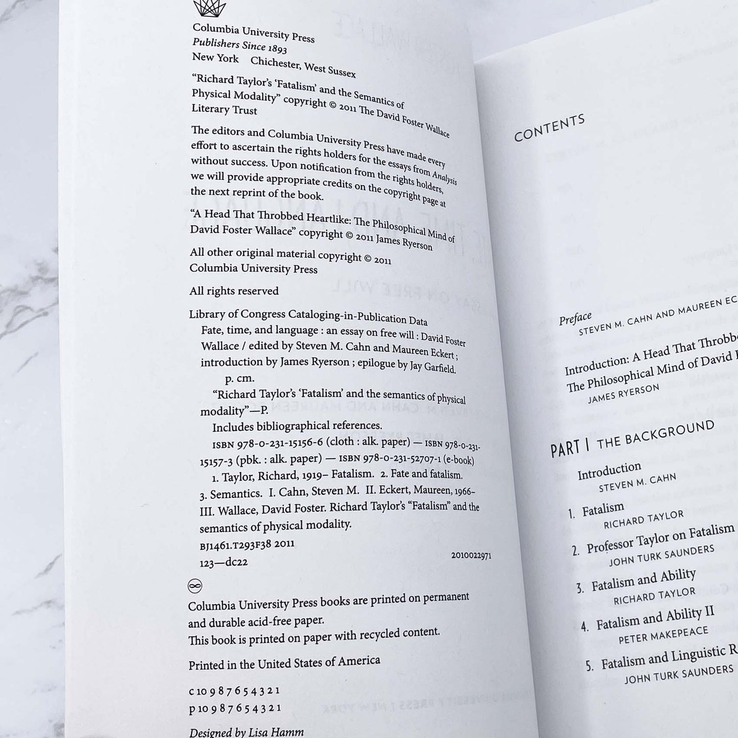 Fate, Time and Language: An Essay on Free Will by David Foster Wallace [FIRST EDITION PAPERBACK] 2010 • Columbia University