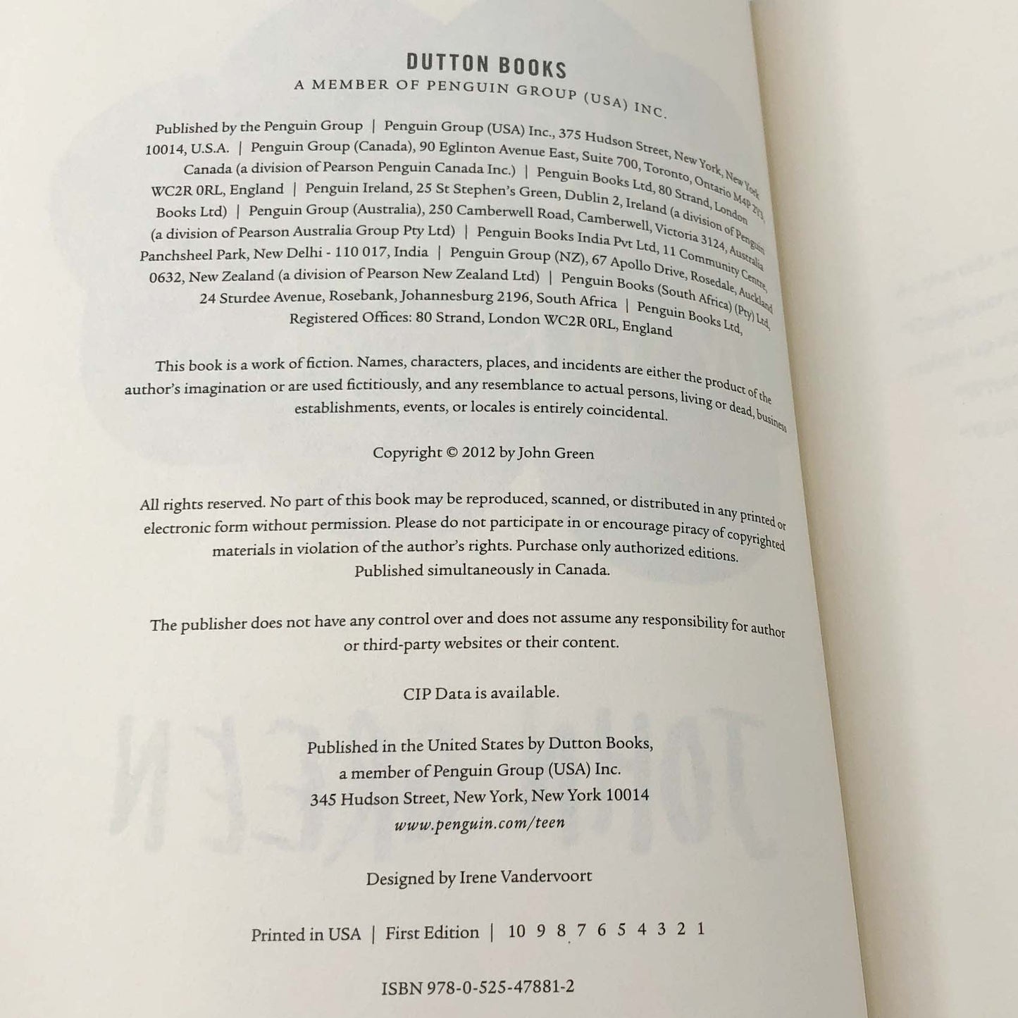 The Fault in Our Stars by John Green SIGNED! [FIRST EDITION • FIRST PRINTING] 2012 • Dutton