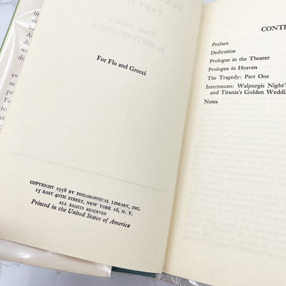 Goethe's Faust (Part One) translated by Bertram Jessup [HARDCOVER RE-ISSUE] 1958 • The Philosophical Library