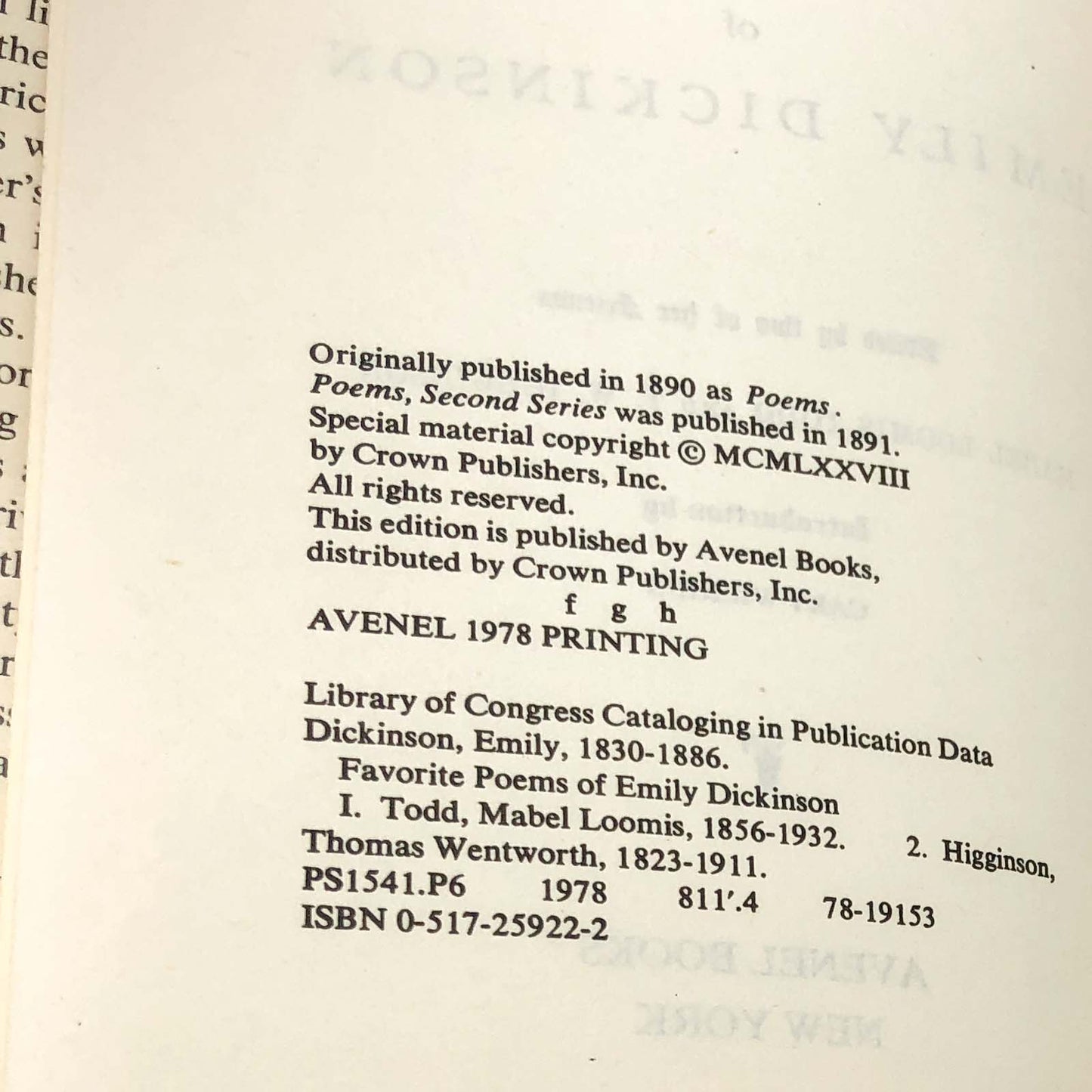 Favorite Poems Of Emily Dickinson [1978 HARDCOVER] • Avenel