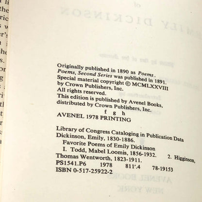 Favorite Poems Of Emily Dickinson [1978 HARDCOVER] • Avenel