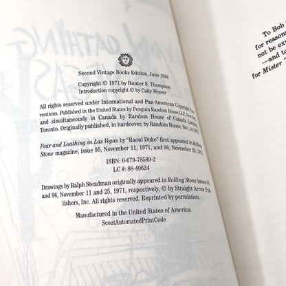 Fear and Loathing in Las Vegas by Hunter S. Thompson [50th ANNIVERSARY PAPERBACK] 2021 • Vintage Books