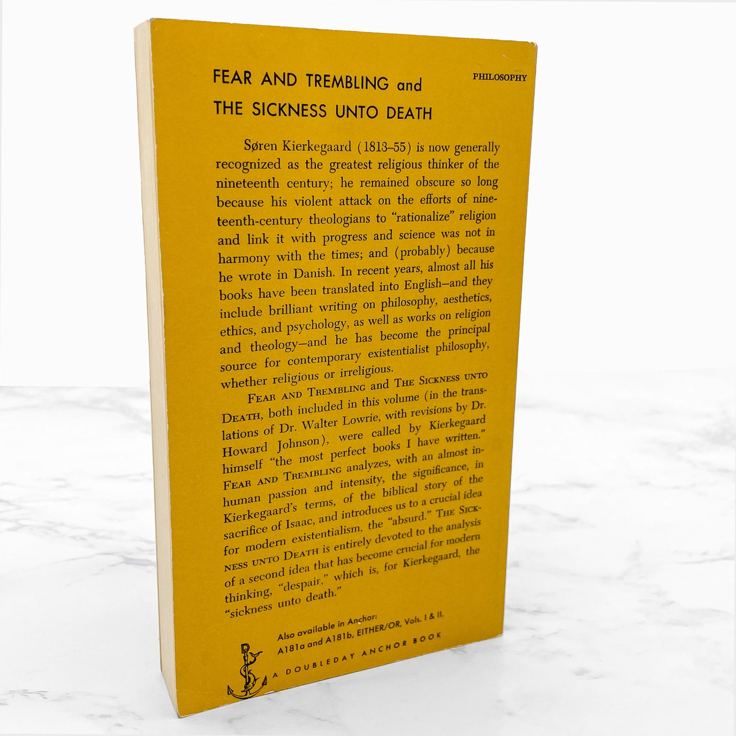 Fear and Trembling & The Sickness Unto Death by Søren Kierkegaard [FIRST U.S. PAPERBACK EDITION] 1954 • Anchor Books