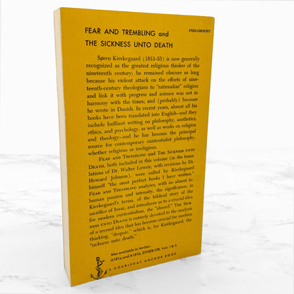 Fear and Trembling & The Sickness Unto Death by Søren Kierkegaard [FIRST U.S. PAPERBACK EDITION] 1954 • Anchor Books