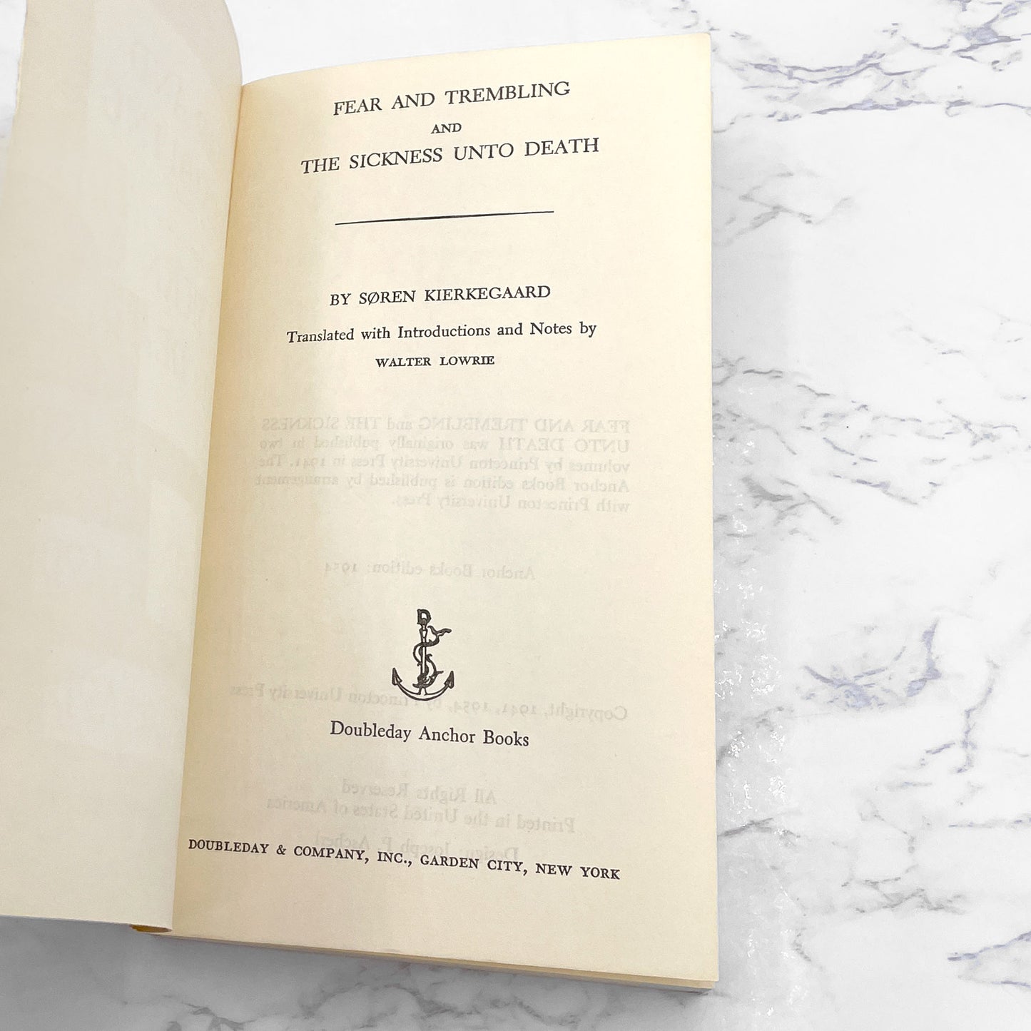 Fear and Trembling & The Sickness Unto Death by Søren Kierkegaard [FIRST U.S. PAPERBACK EDITION] 1954 • Anchor Books
