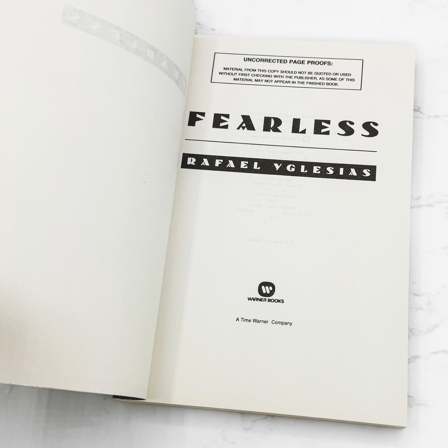 Fearless by Rafael Yglesias [UNCORRECTED PROOF • ADVANCE] 1993 • Warner Books