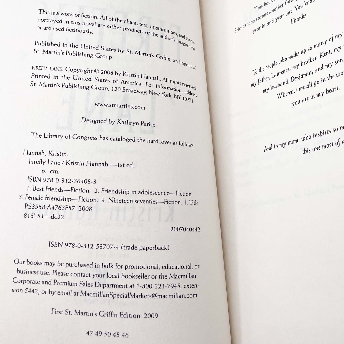 Firefly Lane by Kristin Hannah [TRADE PAPERBACK] 2009 • St. Martin's Griffin