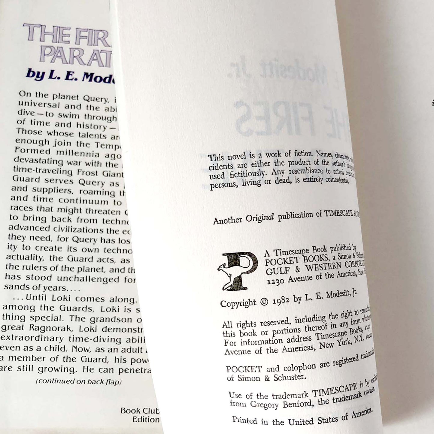 The Fires of Paratime by L.E. Modesitt Jr. [FIRST BOOK CLUB EDITION] 1982 • Timescape