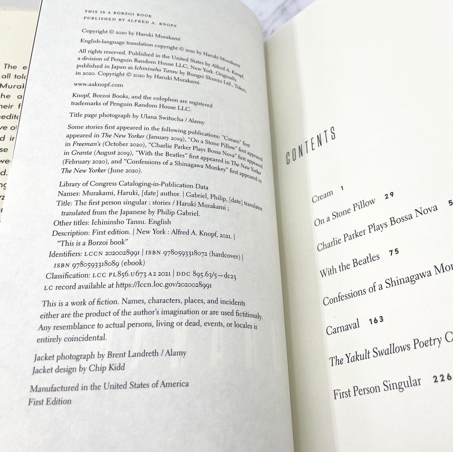 First Person Singular: Stories by Haruki Murakami [U.S. FIRST EDITION • FIRST PRINTING] 2021 • Knopf