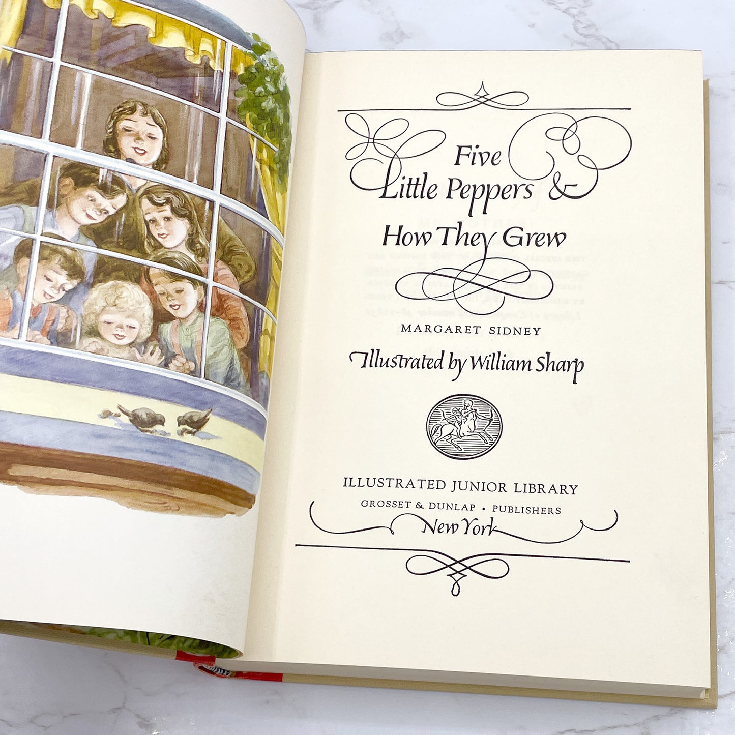 Five Little Peppers & How They Grew by Margaret Sidney w. color illustrations by William Sharp [ANTIQUE ILLUSTRATED HARDCOVER] 1948 • Grosset & Dunlap