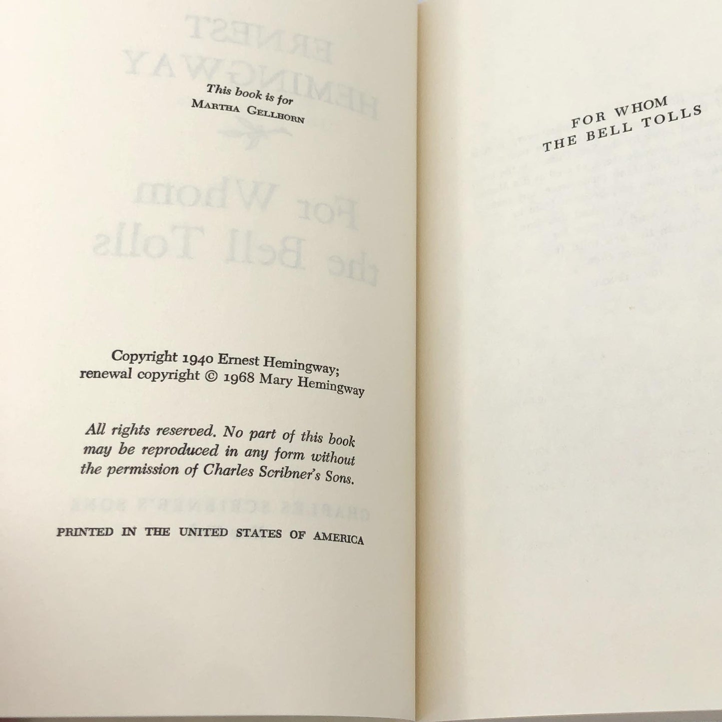 For Whom the Bell Tolls by Ernest Hemingway [VINTAGE HARDCOVER] BCE • Scribner
