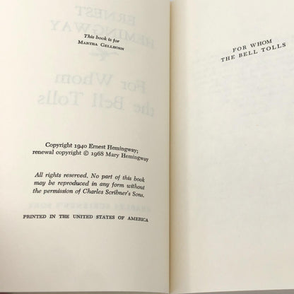 For Whom the Bell Tolls by Ernest Hemingway [VINTAGE HARDCOVER] BCE • Scribner