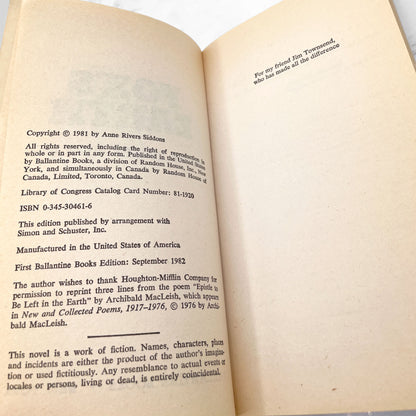 Fox's Earth by Anne Rivers Siddons [FIRST PAPERBACK PRINTING] 1982 • Ballantine