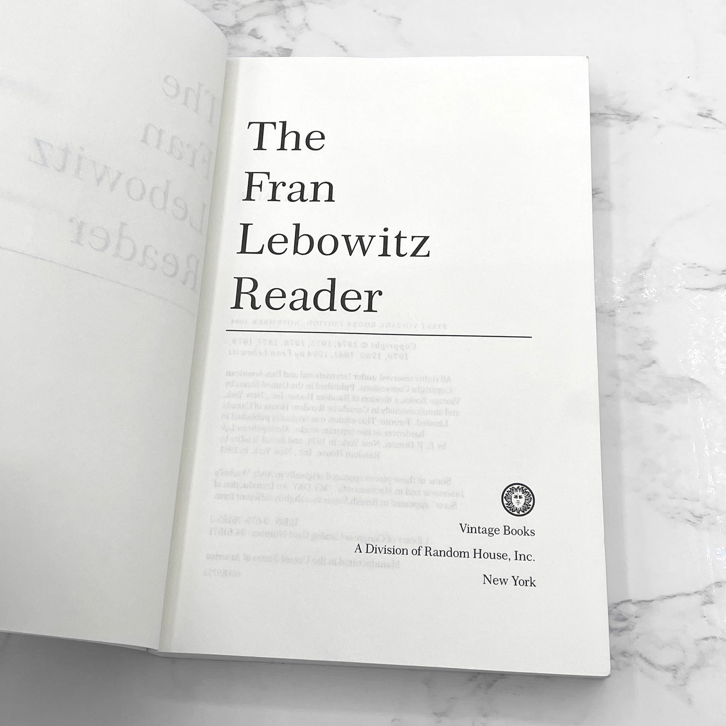 The Fran Lebowitz Reader [TRADE PAPERBACK] 1994 • Vintage Books