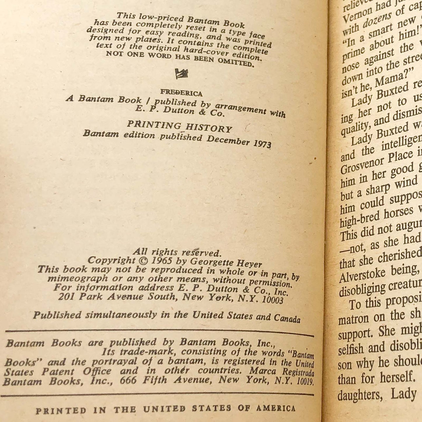 Frederica by Georgette Heyer [1973 PAPERBACK] • Bantam Books