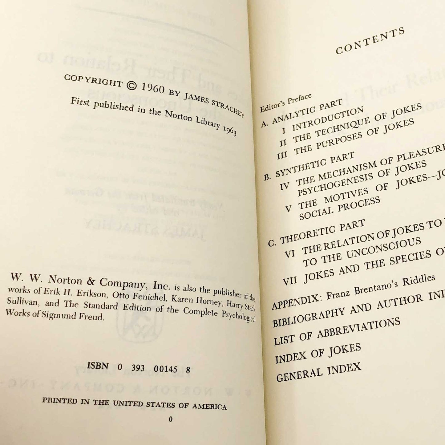 The Joke and Its Relation to the Unconscious by Sigmund Freud [1963 TRADE PAPERBACK]