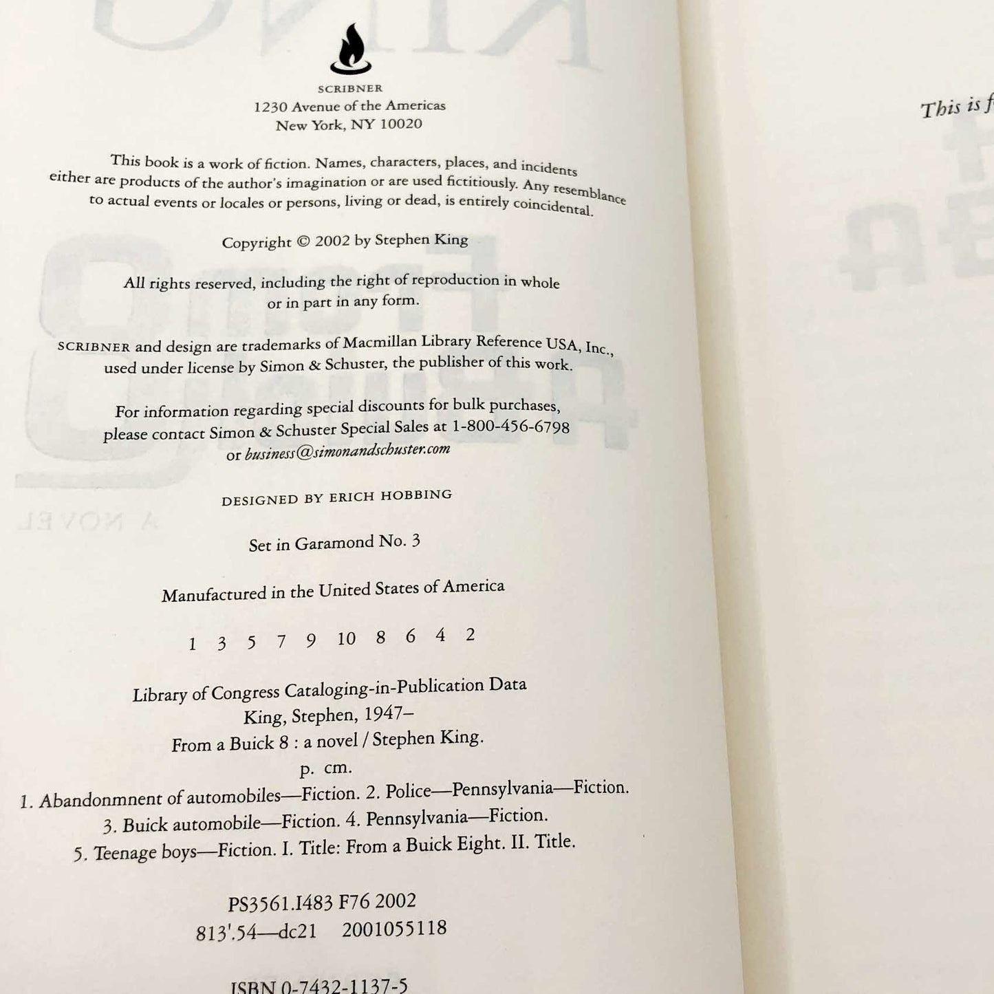 From a Buick 8 by Stephen King [2002 HARDCOVER] BCE • Scribner