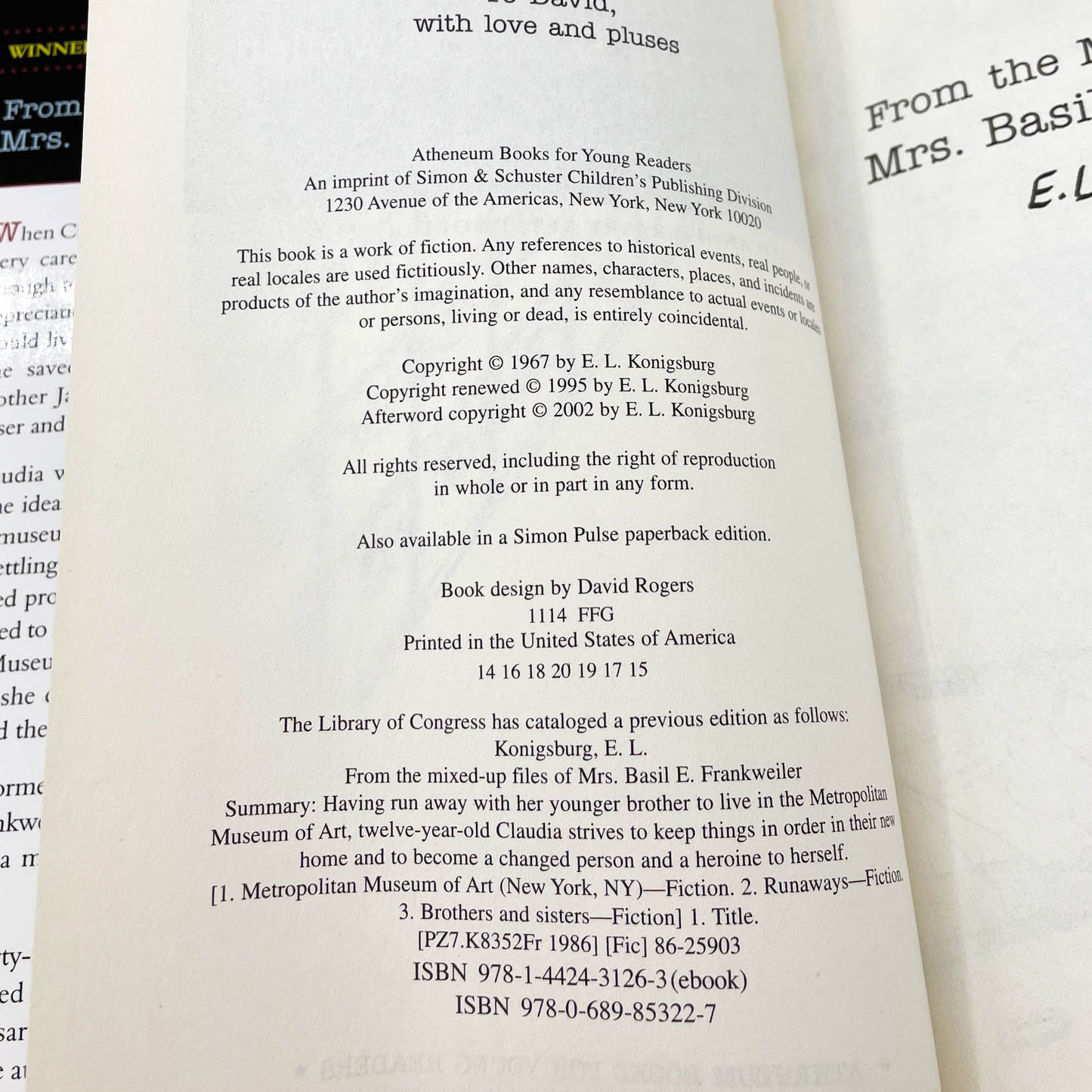From the Mixed-Up Files of Mrs. Basil E. Frankweiler by E.L. Konigsburg [35th ANNIVERSARY HARDCOVER] 2002 • Atheneum
