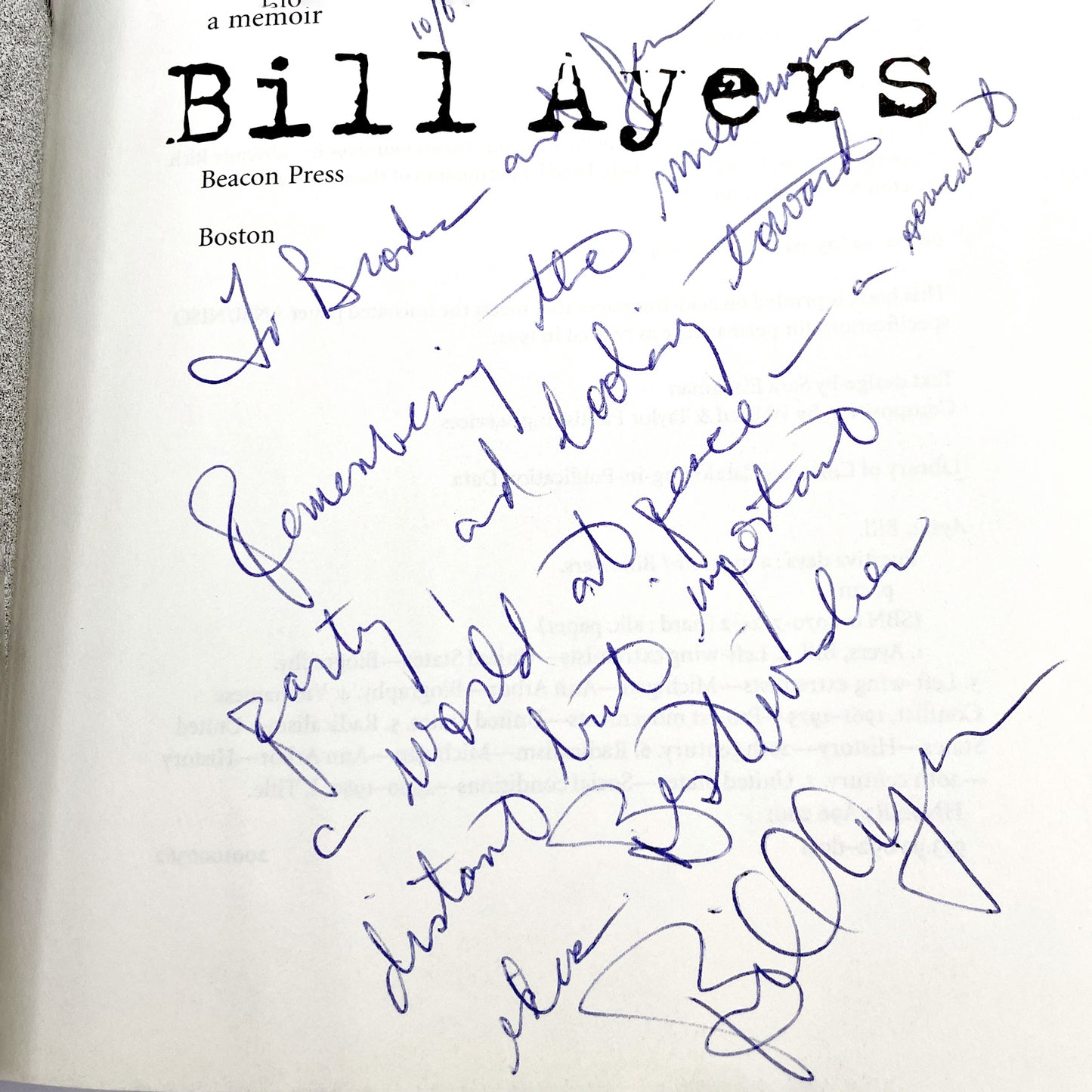 Fugitive Days: A Memoir by Bill Ayers SIGNED! [FIRST EDITION • FIRST PRINTING] 2001 • Beacon Press