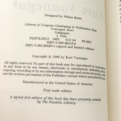 Galápagos by Kurt Vonnegut [FIRST EDITION] 1985 • Delacorte
