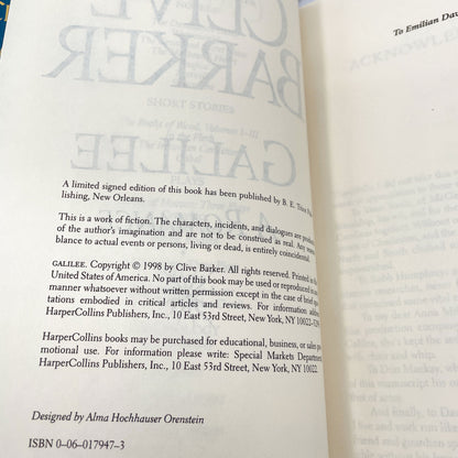 Galilee by Clive Barker [FIRST BOOK CLUB EDITION] 1998 • Hardcover • HarperCollins