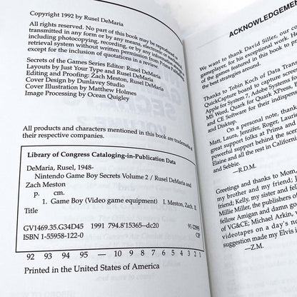 Nintendo Game Boy Secrets Vol. 2 by Rusel DeMaria & Zach Meston [FIRST EDITION PAPERBACK] 1992 • Secrets of the Game