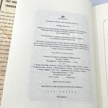The Gargoyle by Andrew Davidson [FIRST EDITION • FIRST PRINTING] 2008 • Doubleday