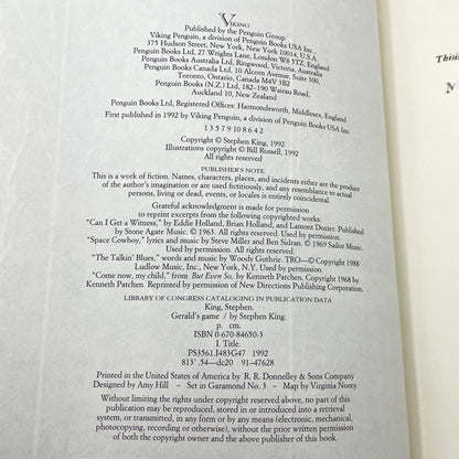 Gerald's Game by Stephen King [FIRST EDITION • FIRST PRINTING] 1992 • Viking