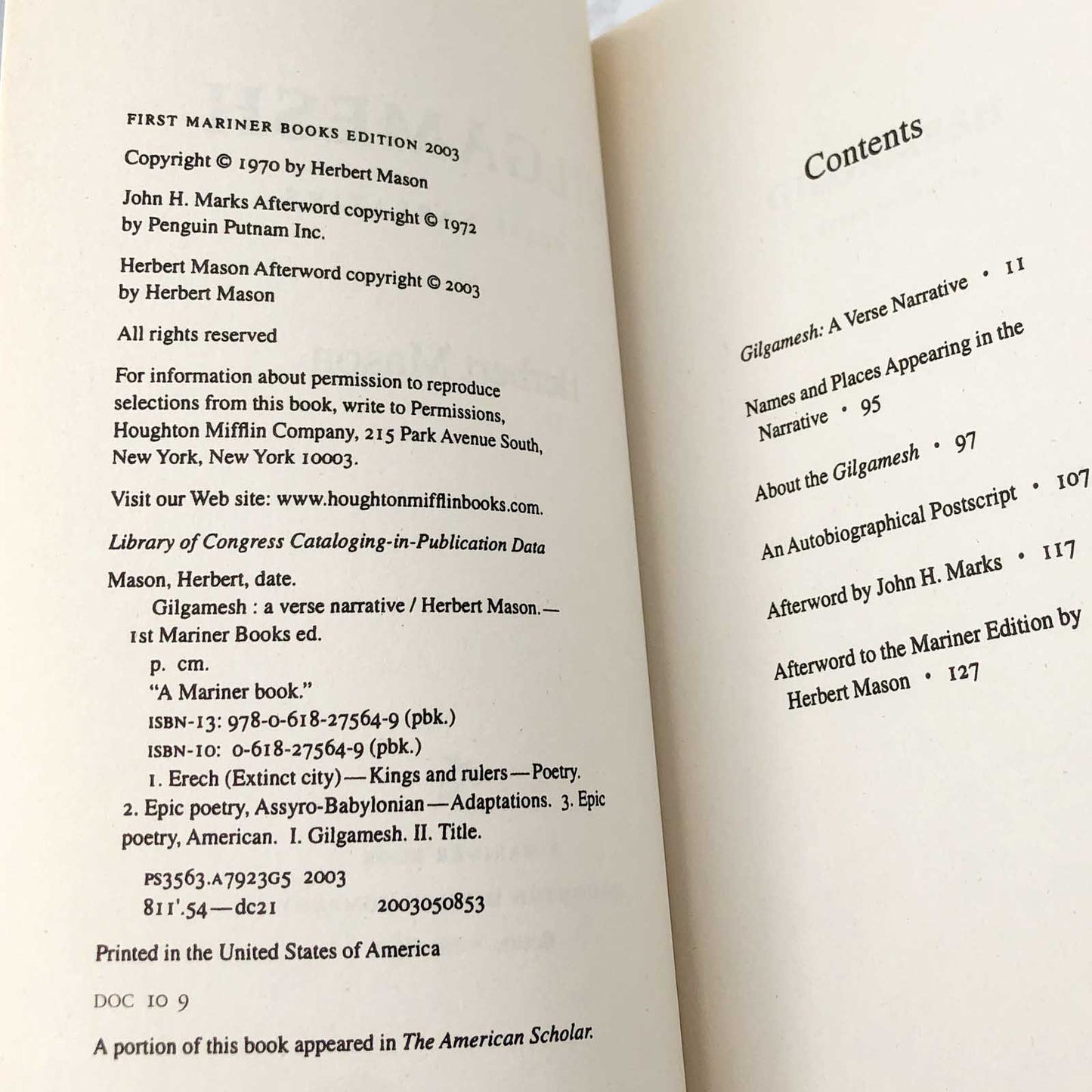 Gilgamesh: A Verse Narrative by Herbert Mason [TRADE PAPERBACK] 2003 • Mariner Books