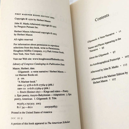 Gilgamesh: A Verse Narrative by Herbert Mason [TRADE PAPERBACK] 2003 • Mariner Books