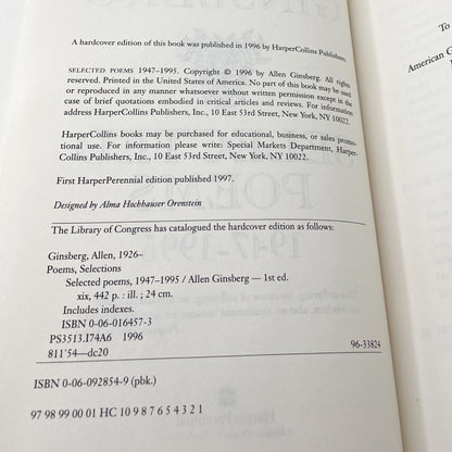 Selected Poems (1947-1995) by Allen Ginsberg [FIRST PAPERBACK PRINTING] 1997 • Harper Perennial
