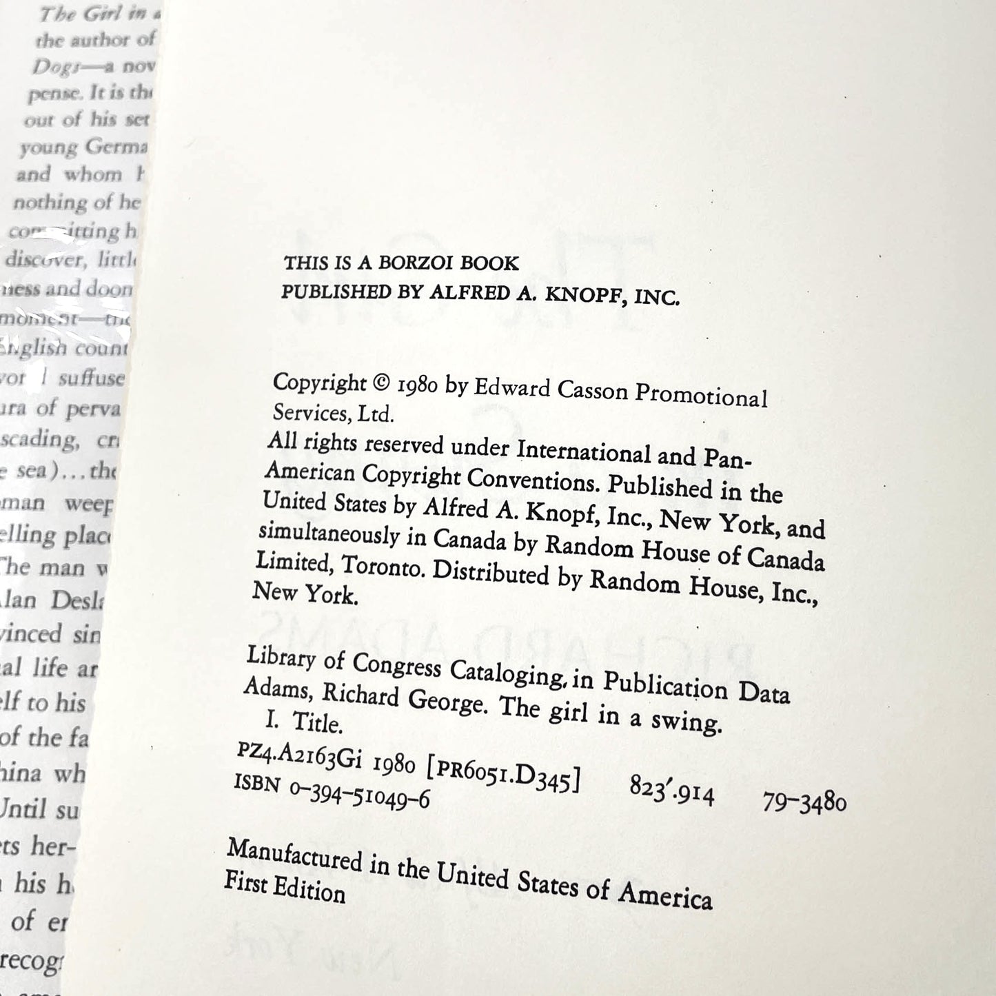The Girl in a Swing by Richard Adams [U.S. FIRST EDITION] 1980 • Knopf