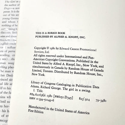 The Girl in a Swing by Richard Adams [U.S. FIRST EDITION] 1980 • Knopf