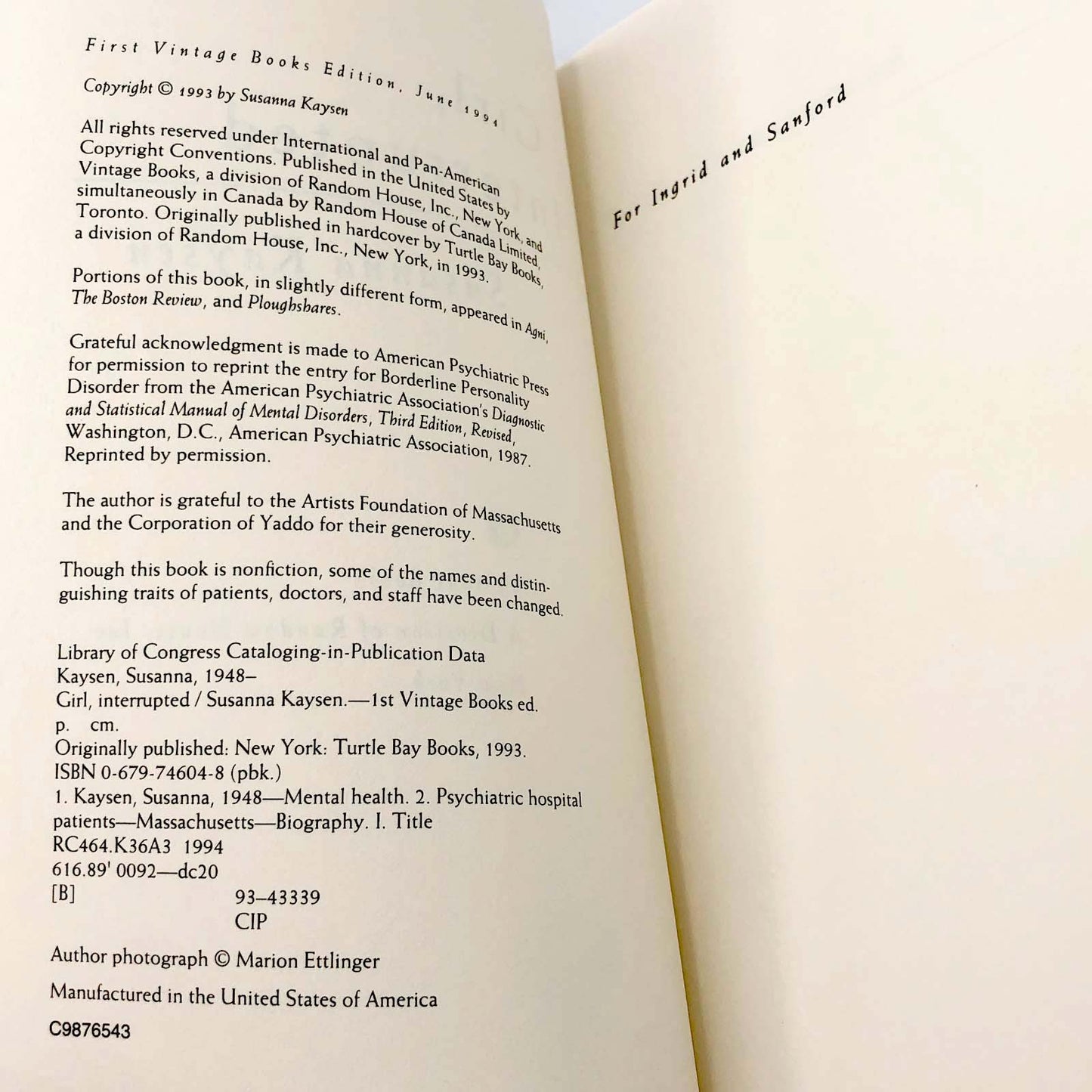 Girl Interrupted by Susanna Kaysen [FIRST PAPERBACK EDITION] 1994 • Vintage