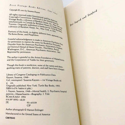 Girl Interrupted by Susanna Kaysen [FIRST PAPERBACK EDITION] 1994 • Vintage