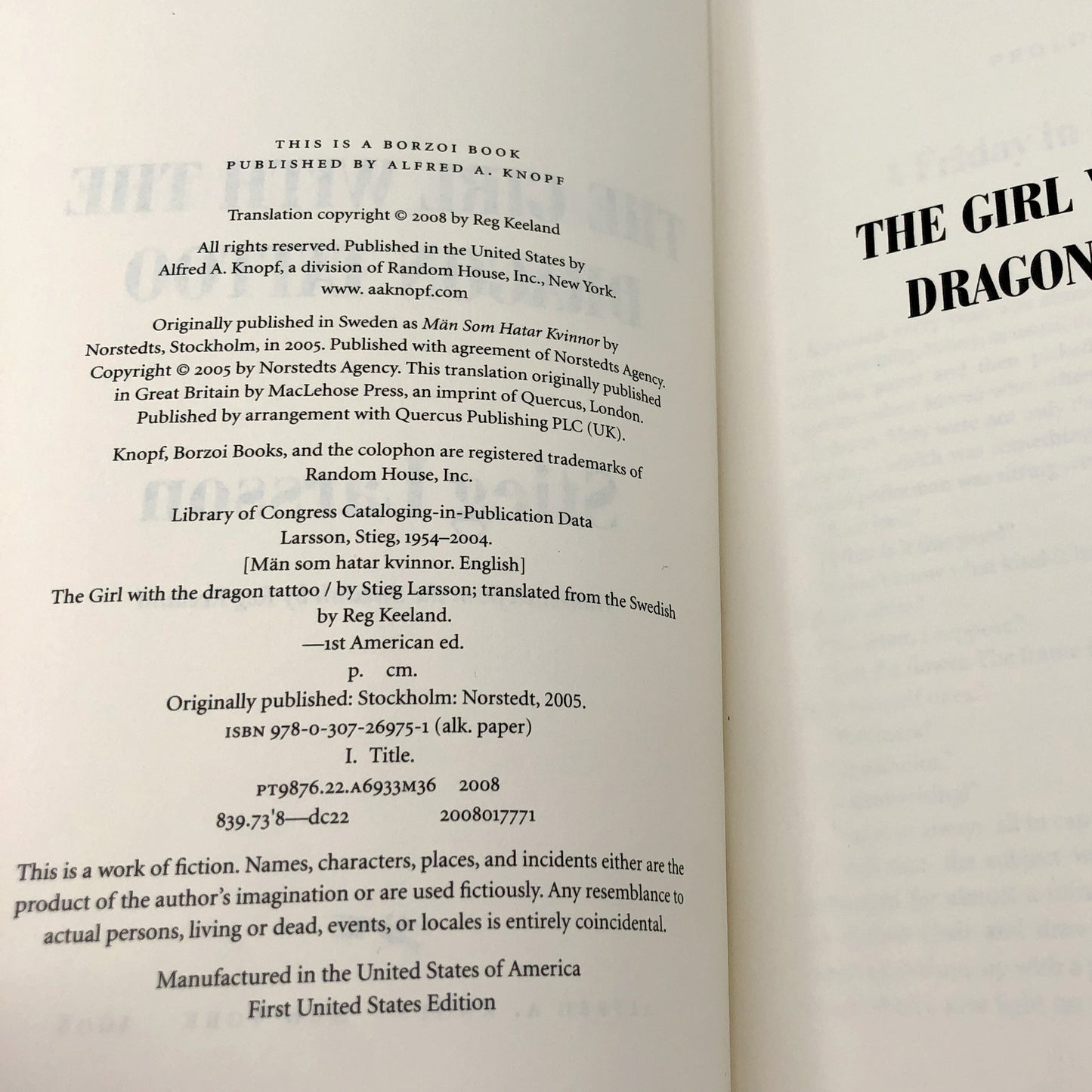 The Girl with the Dragon Tattoo by Stieg Larsson [U.S. FIRST EDITION] 2008 • Alfred A. Knopf